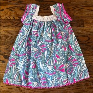 Lilly Pulitzer for Target Colorful Floral Dress with Pink Pom Pom Detail, 2T